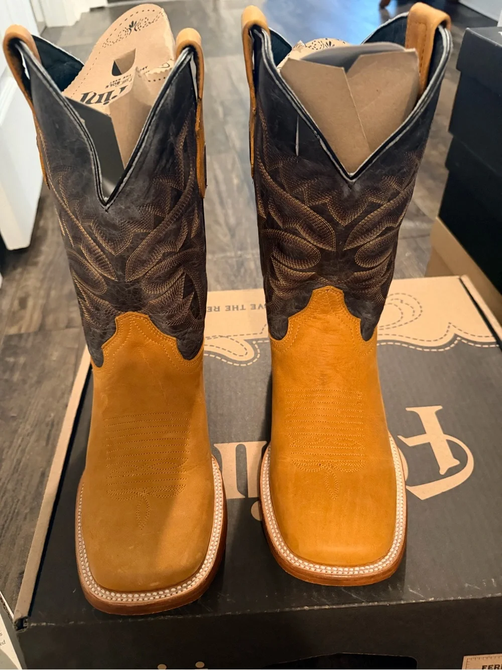 Ferrini Two-Tone Western Suede Boot in Tan and Dark Brown